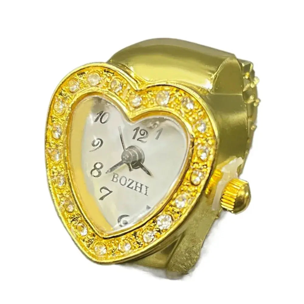 RetroPulse Heart Ring Watch With Adjustable Elastic Strap For Finger Sizes And Vintage Punk Roman Quartz Movement