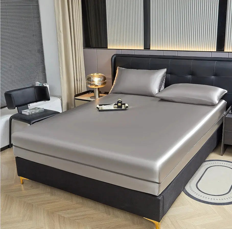 6-Sided Zipper Mattress Encasement by Simples Market in gray cooling satin; full-size all-around deep-pocket protector