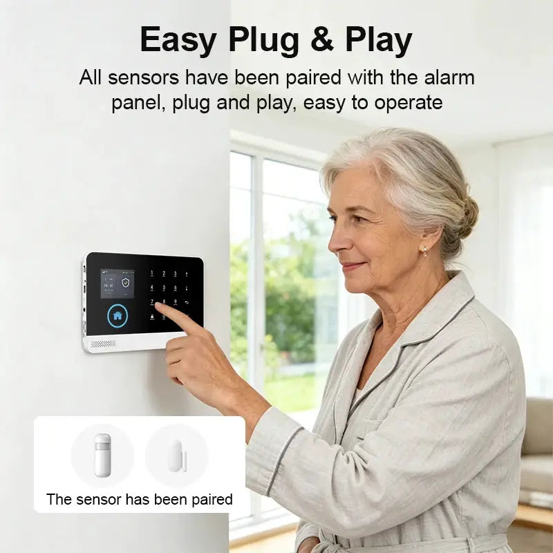 PGST 4G/2G WiFi GSM wireless alarm system with PIR sensor and black touchscreen panel