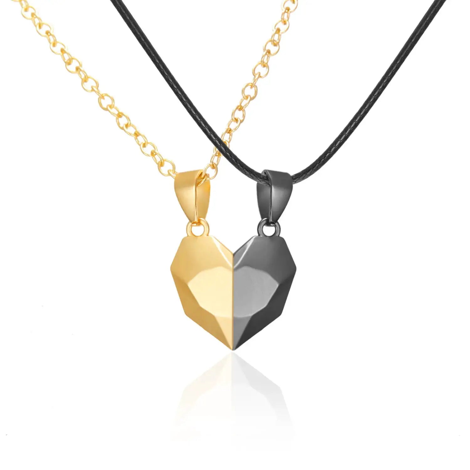Couple Magnetic Heart Pendant Necklace Electrocardiogram Design Interlocking Hearts Valentines Gift