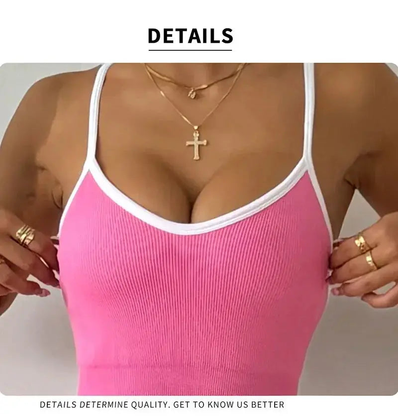 Women seamless ribbed pink sports bodysuit with white trim by Simples Market for gym workouts