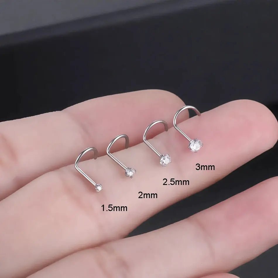 Titanium Nose Stud Ring Set Round CZ Crystal Nose Piercings 1.5mm 2mm 2.5mm 3mm Screw Nostril Piercing Jewelry 20G - Simples Market