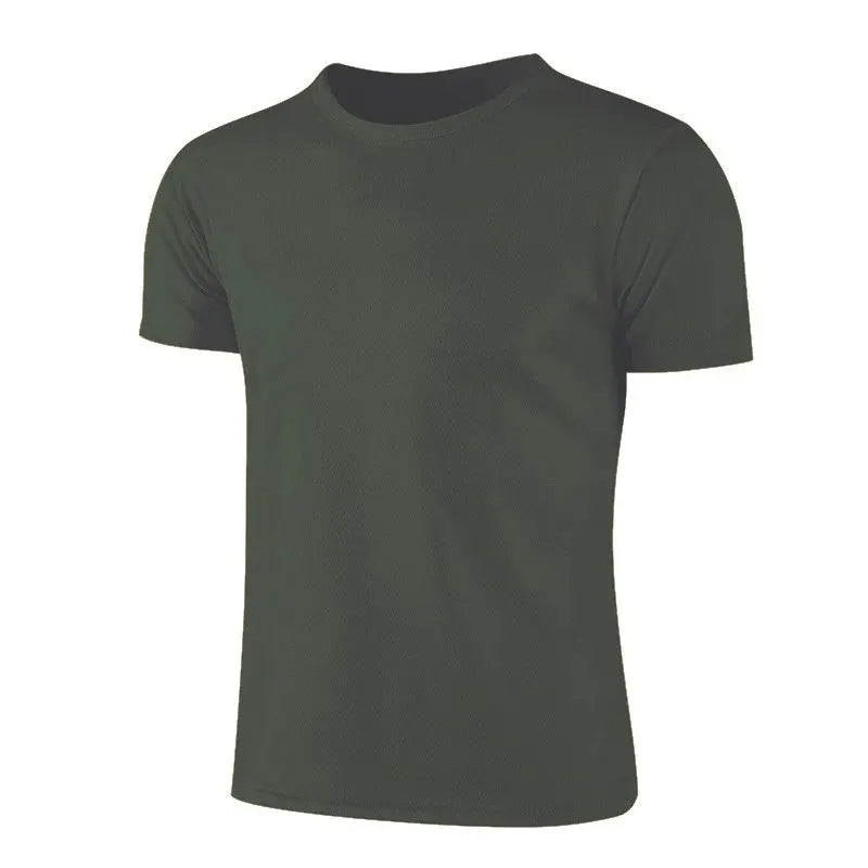 Men's quick-dry compression running T-shirt by Simples Market, dark green athletic jersey