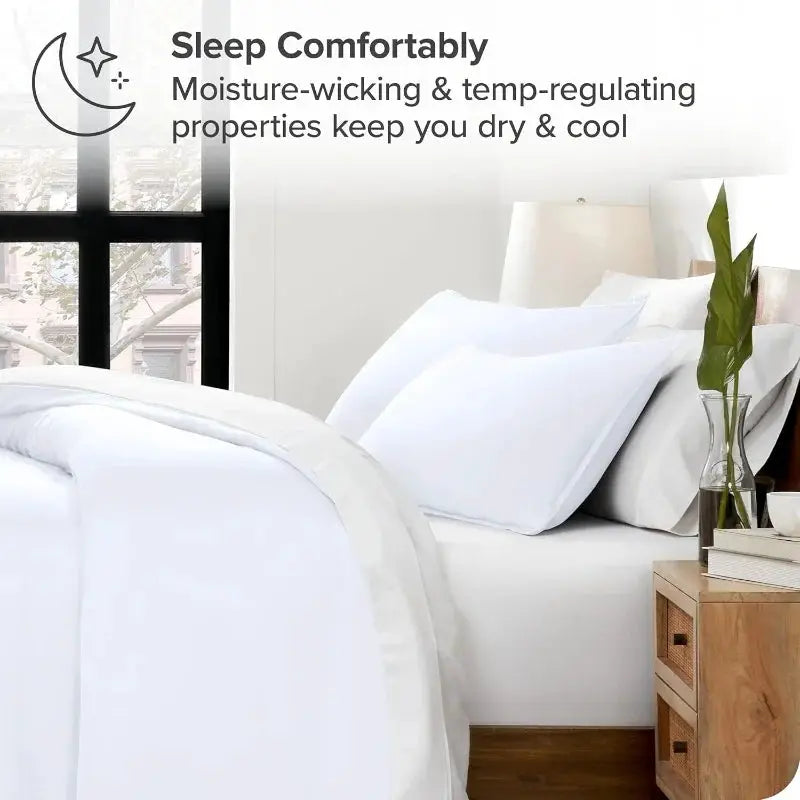Lyocell Bamboo Duvet Cover Set (3pc) by Simples Market, white solid, single size with quilt cover + pillowcases