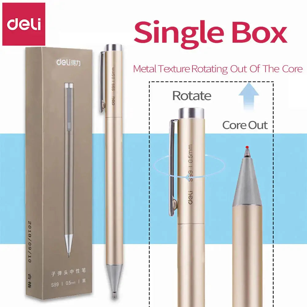 Deli metal sign pen 0.5mm gel ink in gold-silver metallic finish, Simples Market boxed single pen