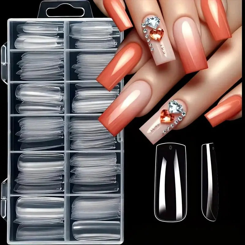 NovaNail Transparent 120 Piece Acrylic Press On Nails Set Mixed Coffin Almond Oval Square Shapes For Full Coverage