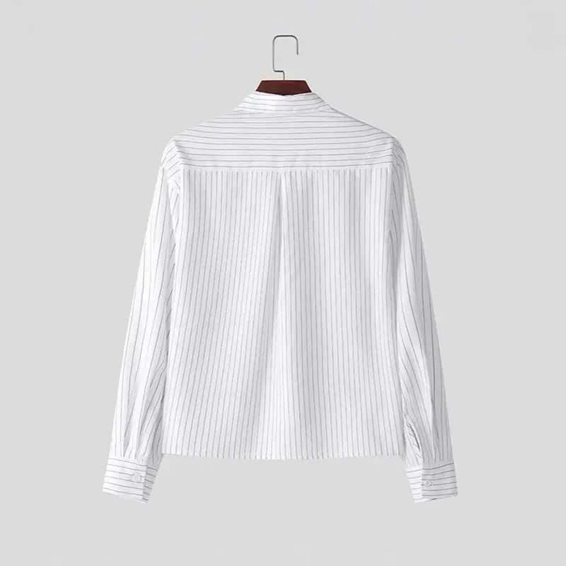 Simples Market men's white striped shirt, long sleeves, back view