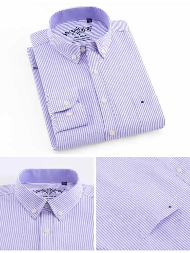 Men's lavender striped long-sleeve Oxford shirt with button-down collar