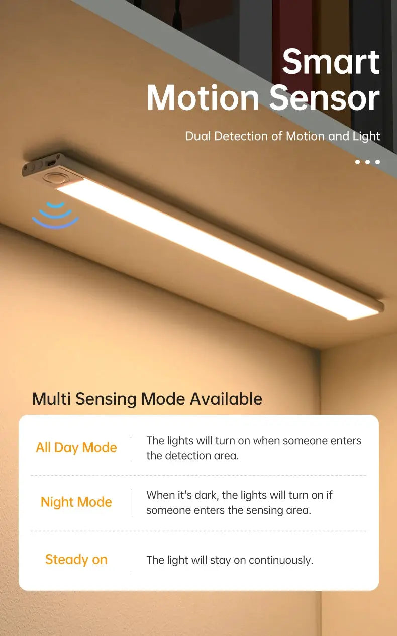 Simples Market LED motion sensor under-cabinet light; wireless USB white LED night light for kitchen cabinets