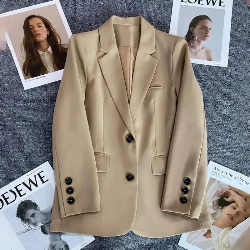 EleganceCo Office Lady Blazer For Women Slim Fit Single Button Notched Collar Jacket With Stretch Jersey