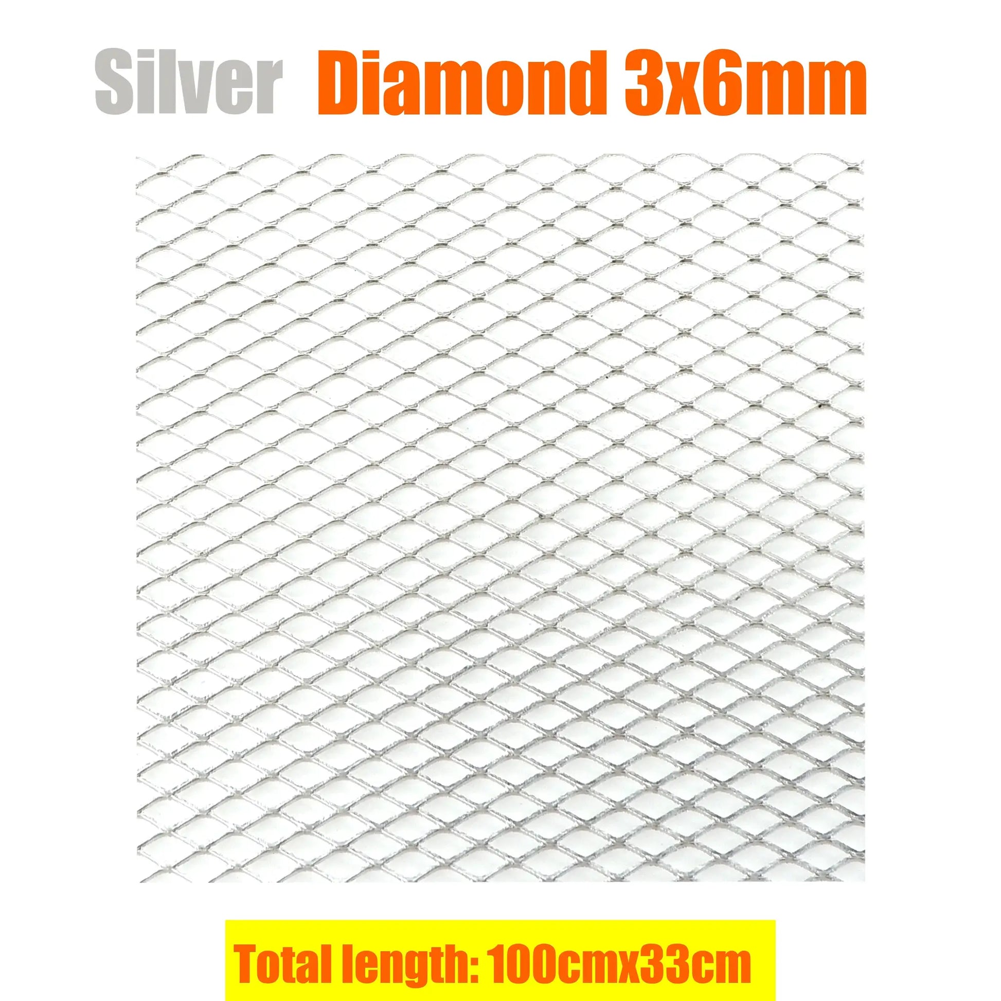 Aluminium diamond-mesh bumper grille 100x33cm, silver, universal car vent by Simples Market