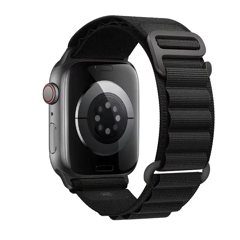 Apple Watch nylon strap, black, adjustable 40–49mm band, Simples Market