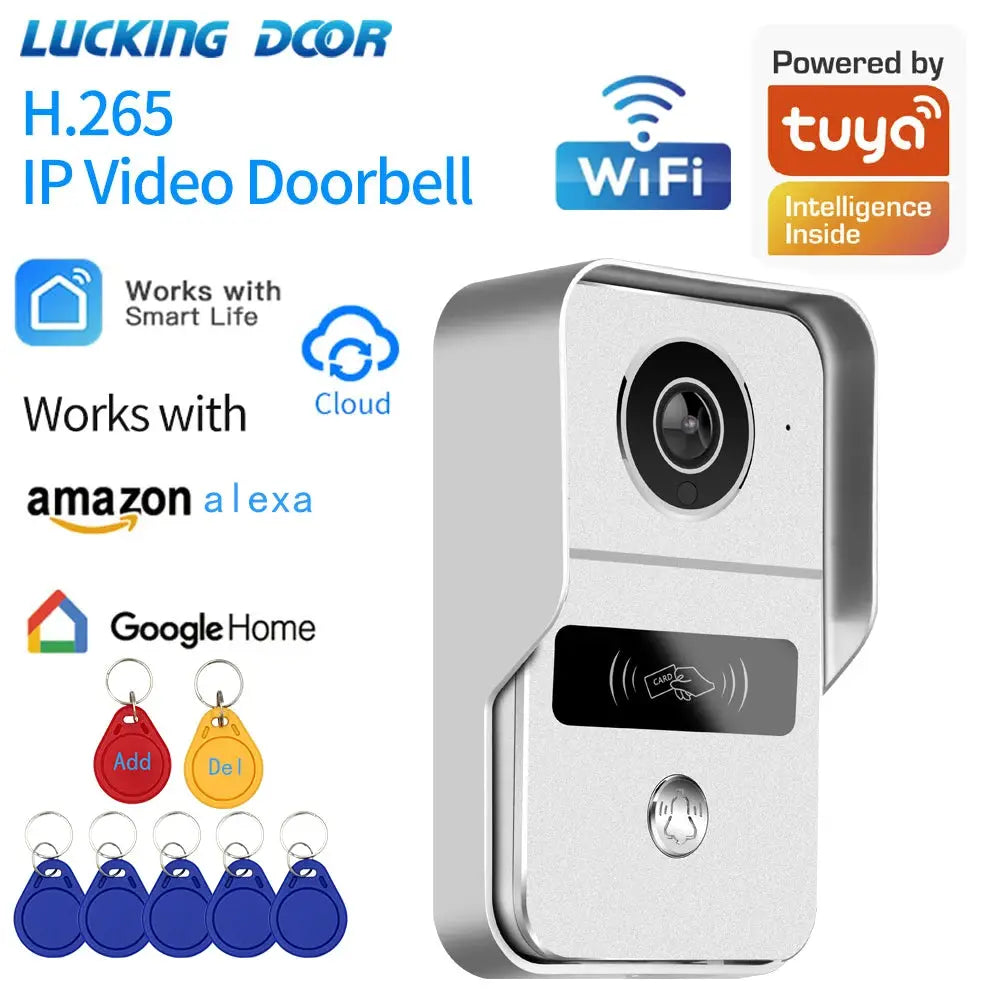 Simples Market Tuya Smart 1080P WiFi doorbell camera, silver metal body with card access panel and doorbell button.