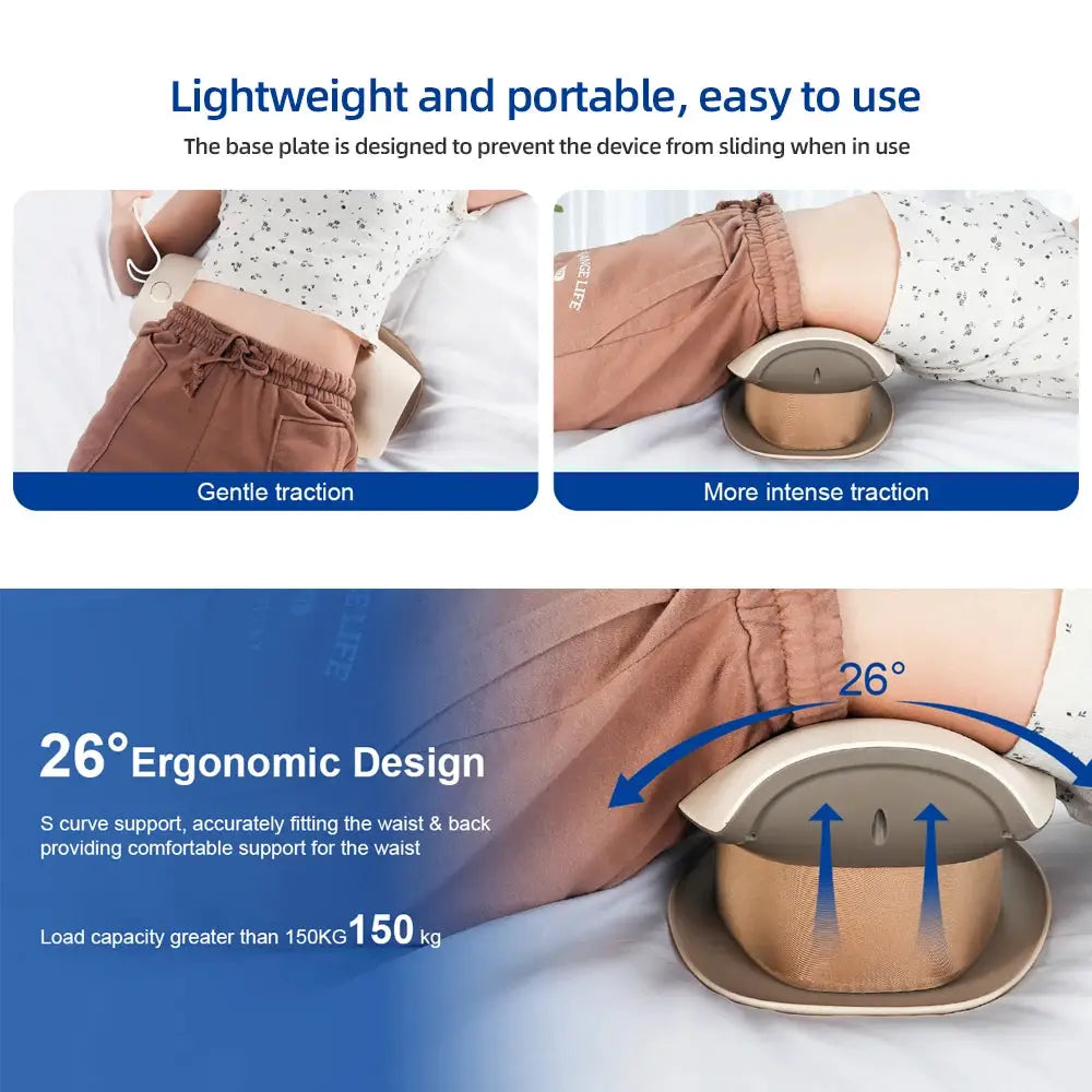 Simples Market electric lumbar traction massager with adjustable vibration waist belt and ergonomic 26° design