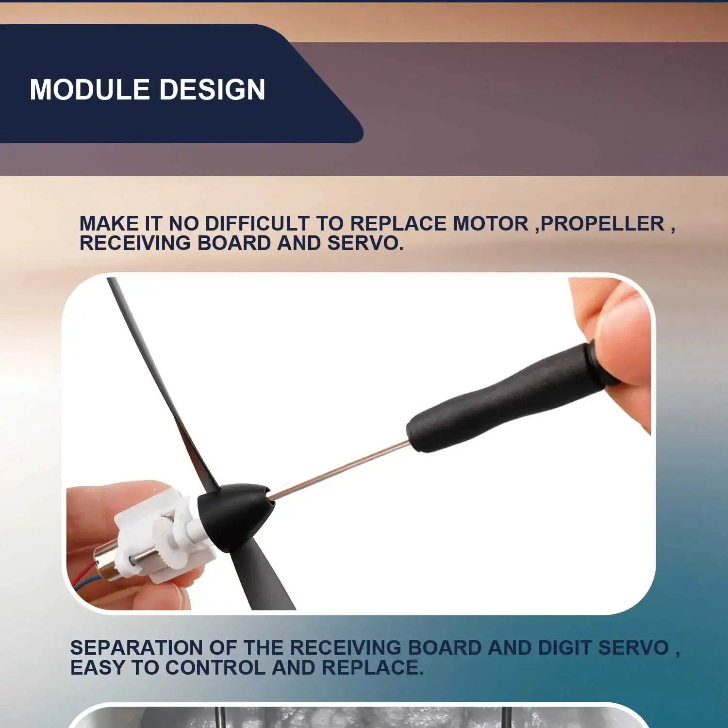 Simples Market WLtoys F949 LCD Version RC airplane brochure page showing module design and servo connector