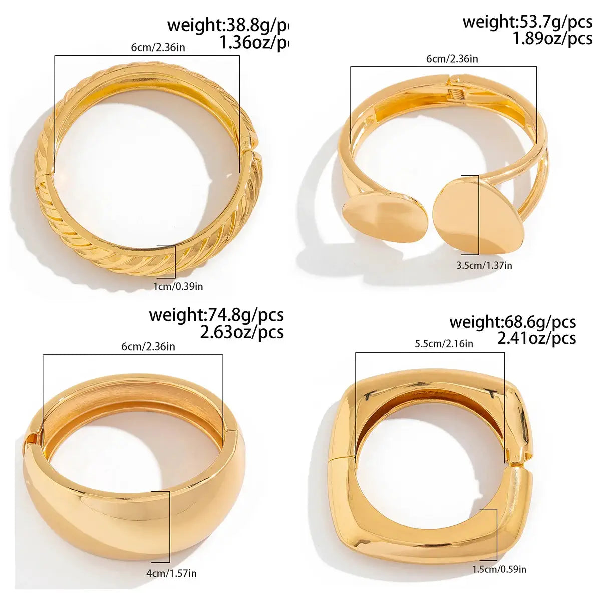 Ingemark Exaggerated Punk Smooth Heavy Metal Chunky Hip Hop Spring Bangles Gold Color Cuff Bracelet for Men and Women