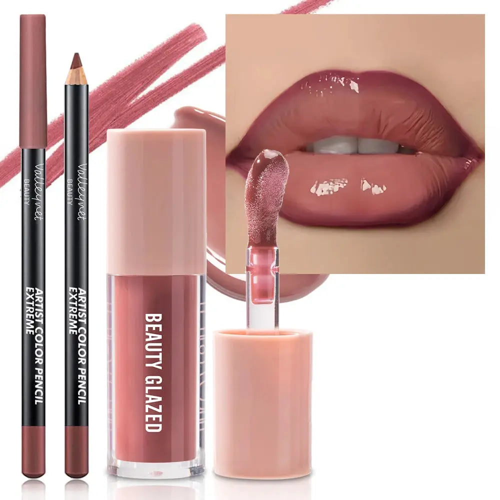 Two Piece Velvet Texture Lip Makeup Set With Matte Finish Red And Brown Shades For Moisturizing Natural Lip Look