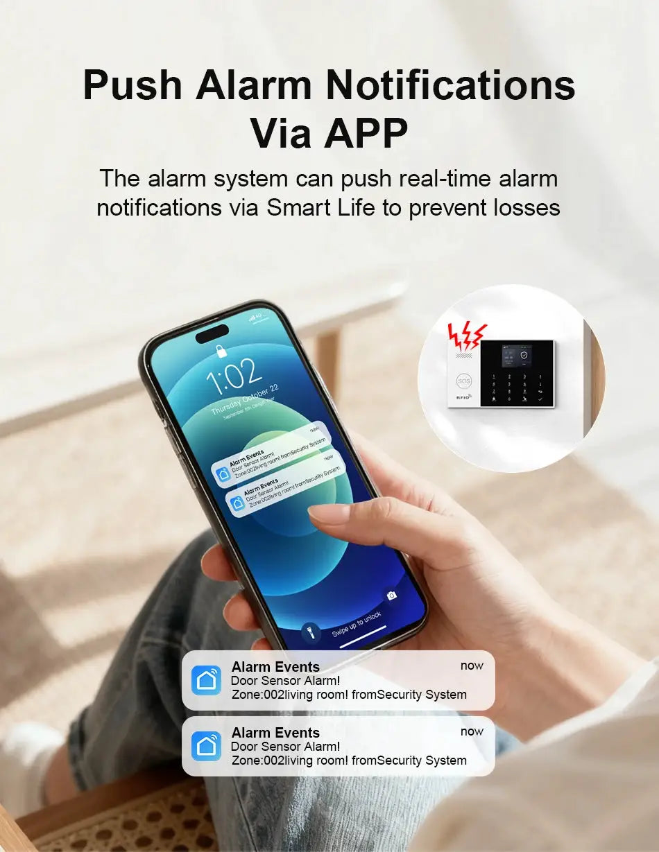 PGST WiFi 2G GSM home alarm kit by Simples Market; smartphone alerts and black wall keypad