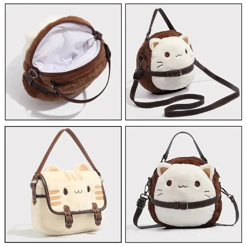 Plush Pals Cute Cat Handbag For Kids With Large Capacity Shoulder Bag Crafted From Soft Cotton Plush