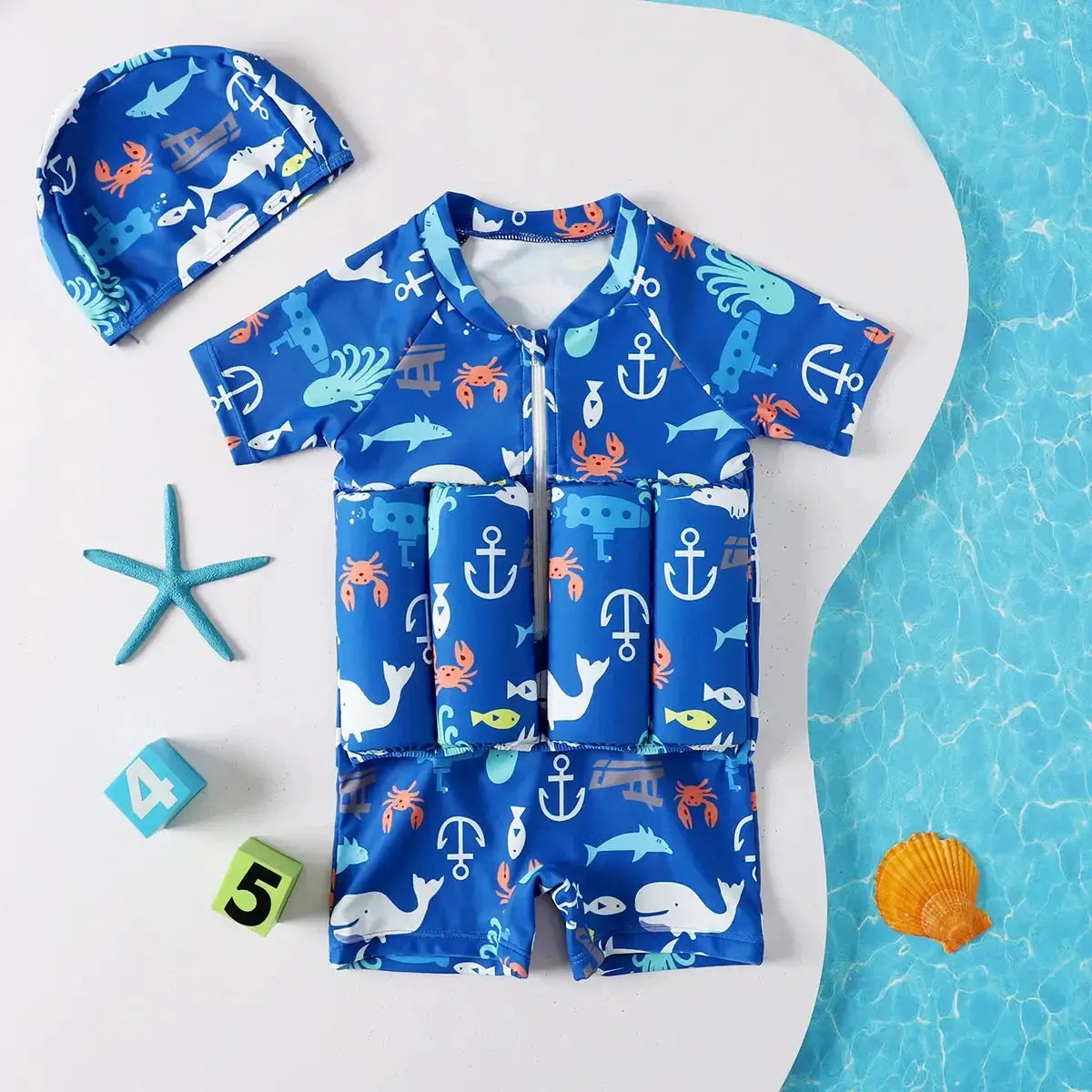 Childrens Buoyancy Swimwear One Piece Rash Guard With Cartoon Print Floating Bathing Suit For Boys And Girls Ages 0 To 6