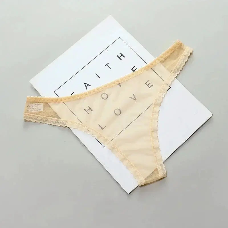 LaceLux Transparent Lace See Through Thong Panties With Breathable Mesh Crotch And Seamless Low Rise