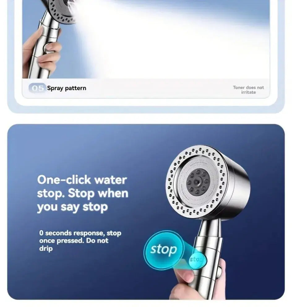 Simples Market 5-mode portable handheld chrome shower head with stop button