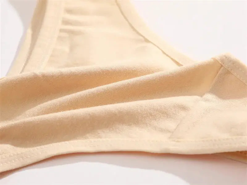 Simples Market beige women's seamless cotton panties close-up fabric texture