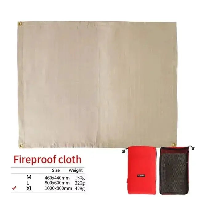 Fireproof cloth insulation mat by Simples Market; metallic gold fiberglass, XL size, with red pouch and black mesh bag