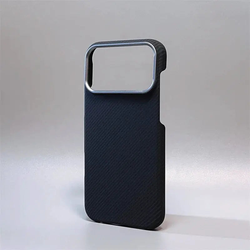 iPhone case Simples Market carbon fiber texture with large camera cutout, MagSafe compatible