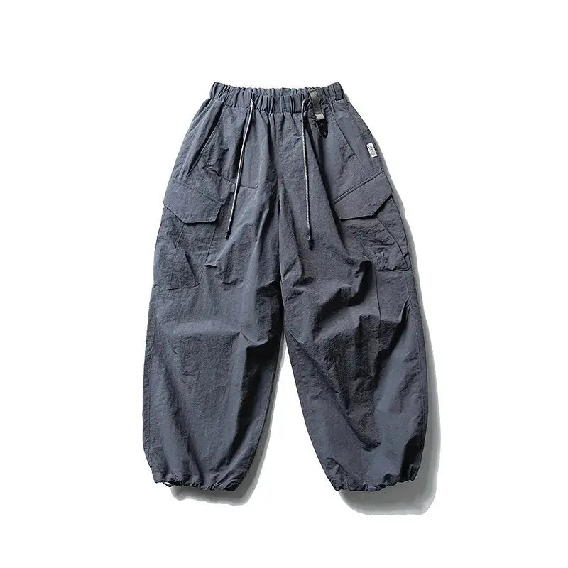 Simples Market Ultra Loose Lightweight Outdoor Functional Cargo Pants, charcoal gray with drawstring waist and elastic cuffs