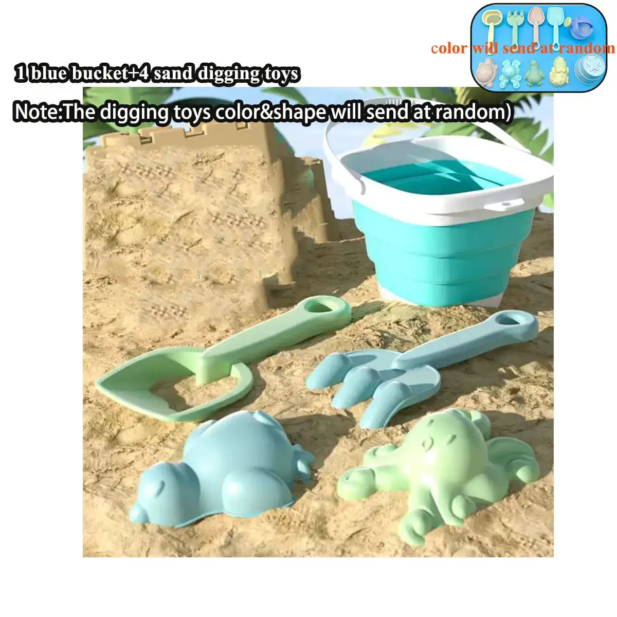 11 or 5 Piece Beach Sand Play Water Set With Folding Buckets for Kids Outdoor Sandbox Summer Toys