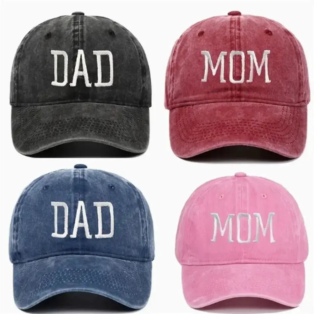 Unisex Cotton Baseball Cap With DAD And MOM Embroidery Sun Hat Breathable Outdoor Snapback