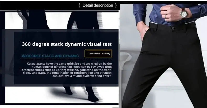 Simples Market men's elastic waist dress pants, wrinkle-resistant slim-fit black office chinos.