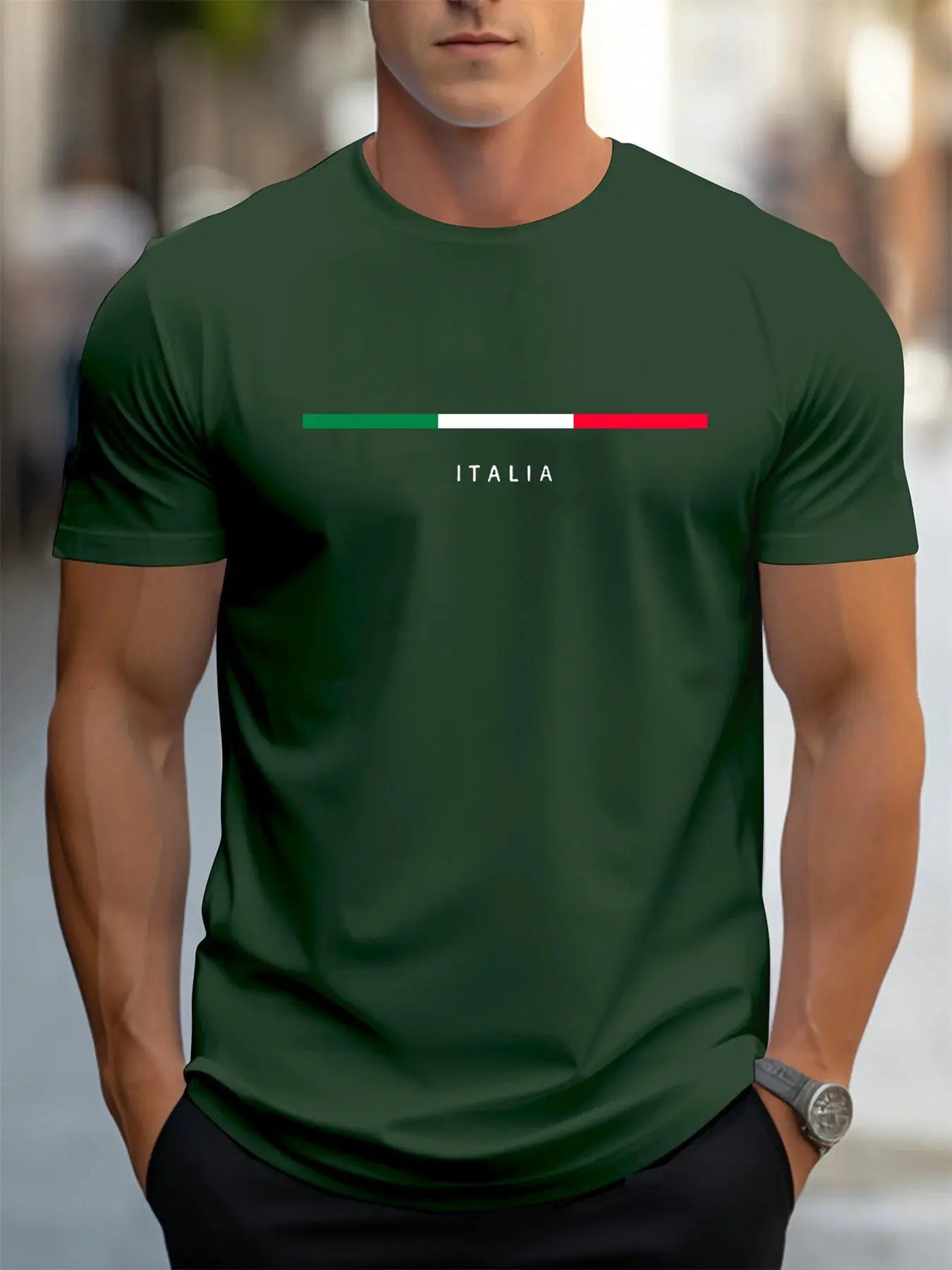 Mens 100 Percent Cotton Summer T Shirt Plus Size Loose Fit Casual Italia Pattern Printed Round Neck Short Sleeve