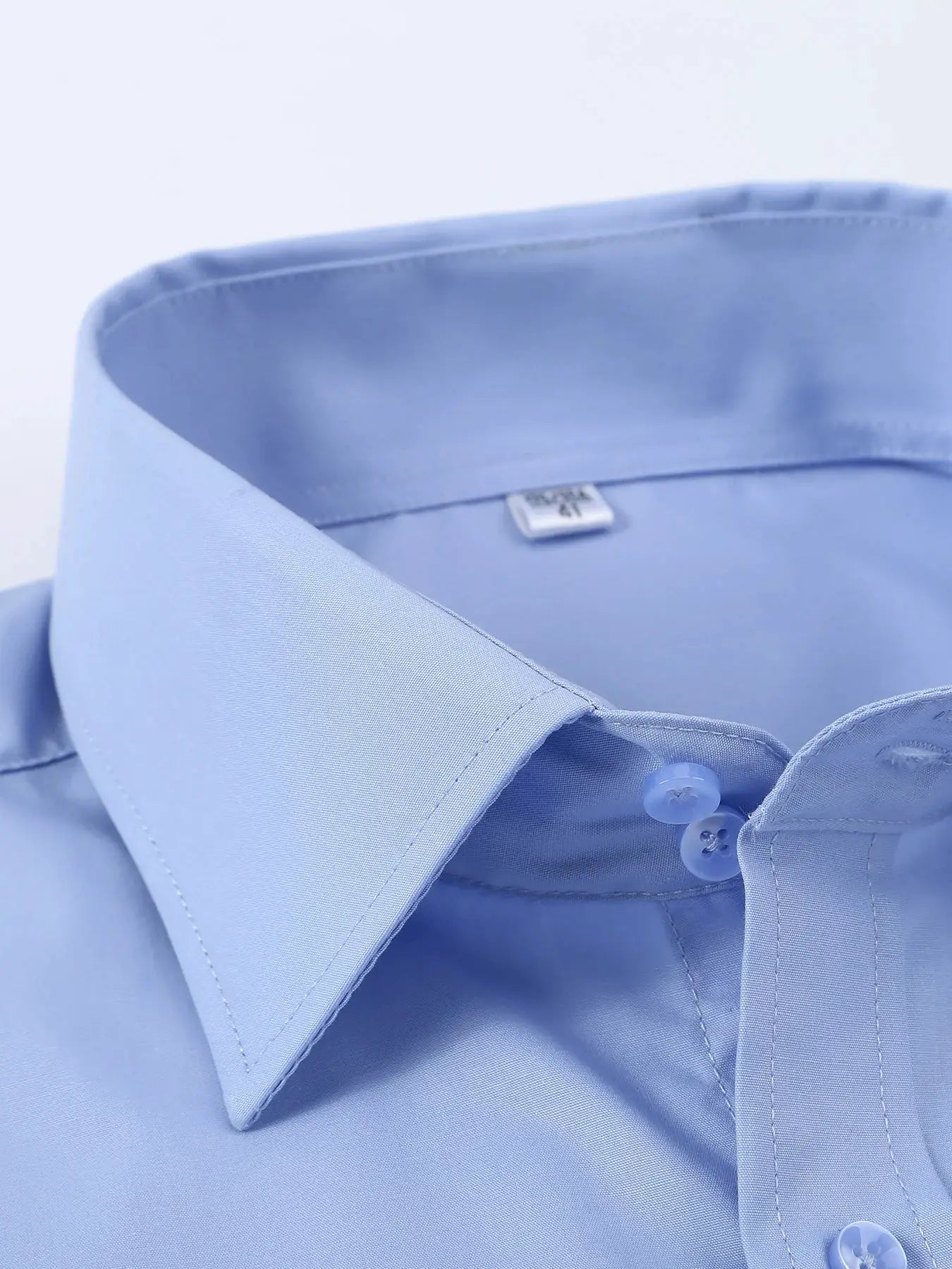 Men's slim-fit light blue dress shirt with a classic collar
