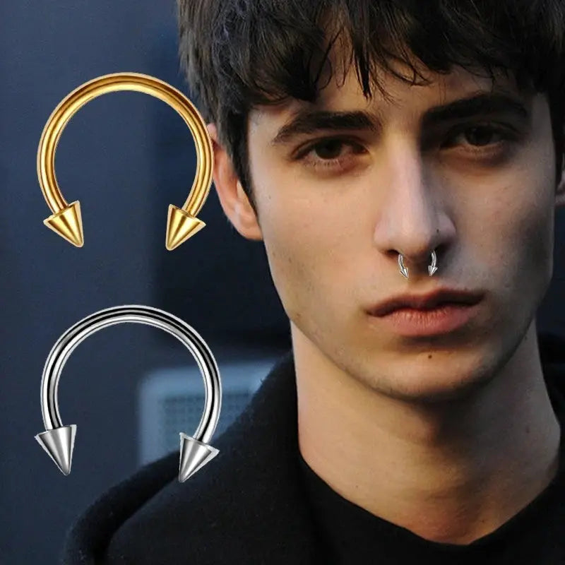Stainless Steel Horseshoe Fake Nose Ring C Clip Septum Lip Hoop 1Pc For Women Men Jewelry