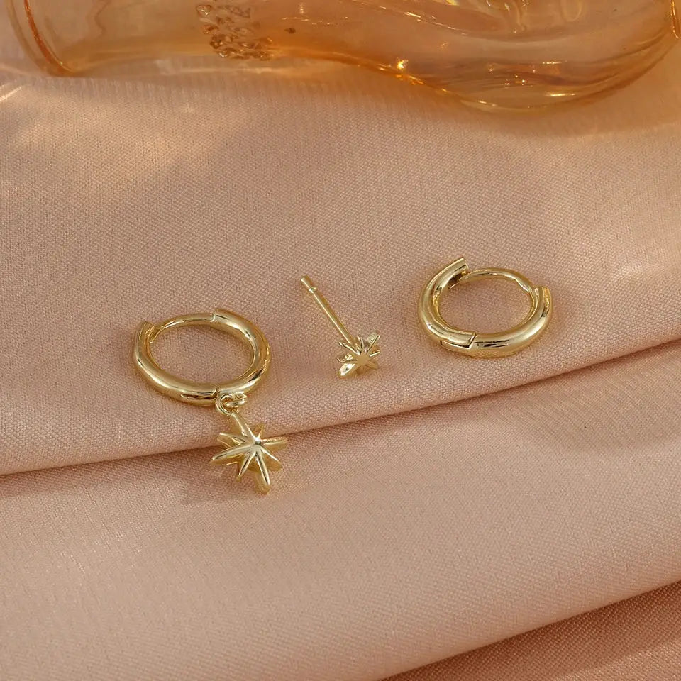 ZAKOL 3 Piece Fashion Round Star Drop Earrings Set Gold Color Dangle Earrings Punk Unisex Rock Jewelry