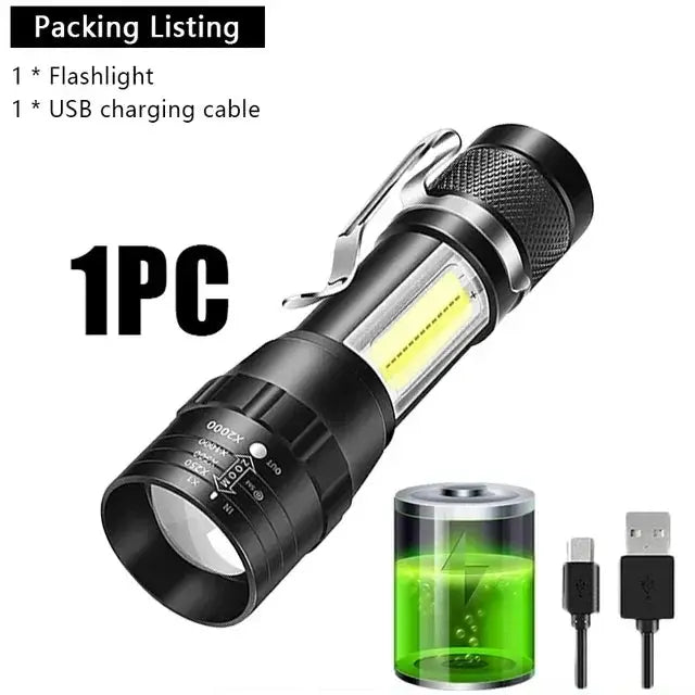 SummitBeam Portable Rechargeable LED Flashlight With Pen Clip Zoomable Waterproof Torch Side Light For Outdoors