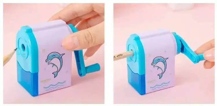 Simples Market mechanical pencil sharpener, 1-2 pcs, cute unicorn/dolphin design, blue body
