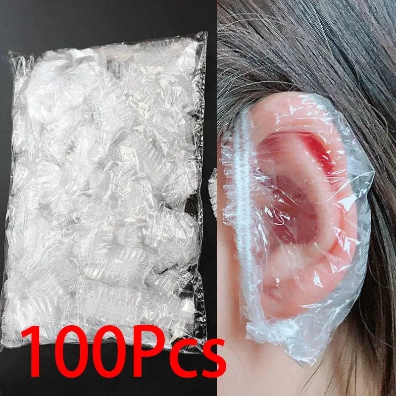 AquaShield 100 Count Disposable Hair Dye Earmuffs Waterproof Ear Covers For Hairdressing And Shower Protection