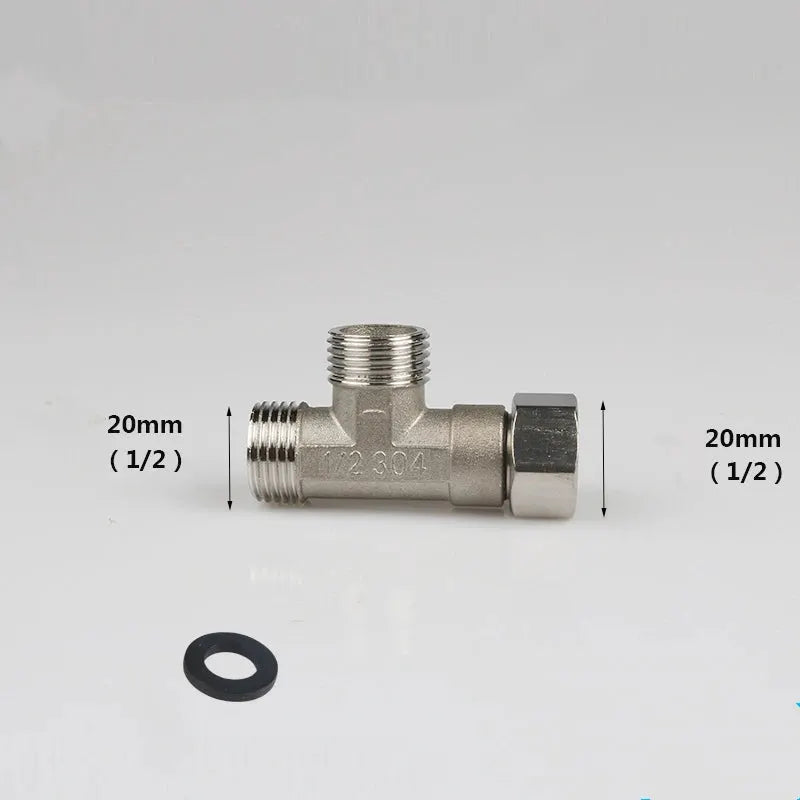 Simples Market G1/2 T-Valve toilet diverter valve with three-way water connections, metal body and rubber washer