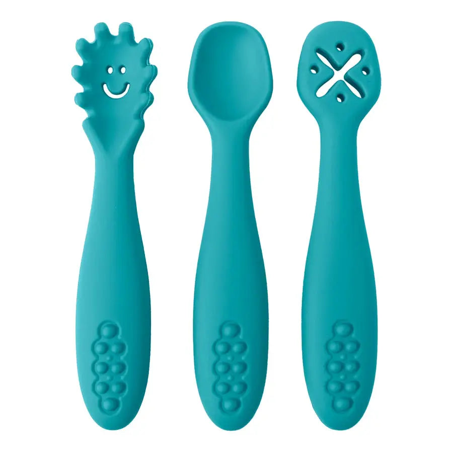 3 Piece Silicone Spoon and Fork Baby Utensils Set for Feeding Learn to Eat Training Soft Cutlery Children Tableware