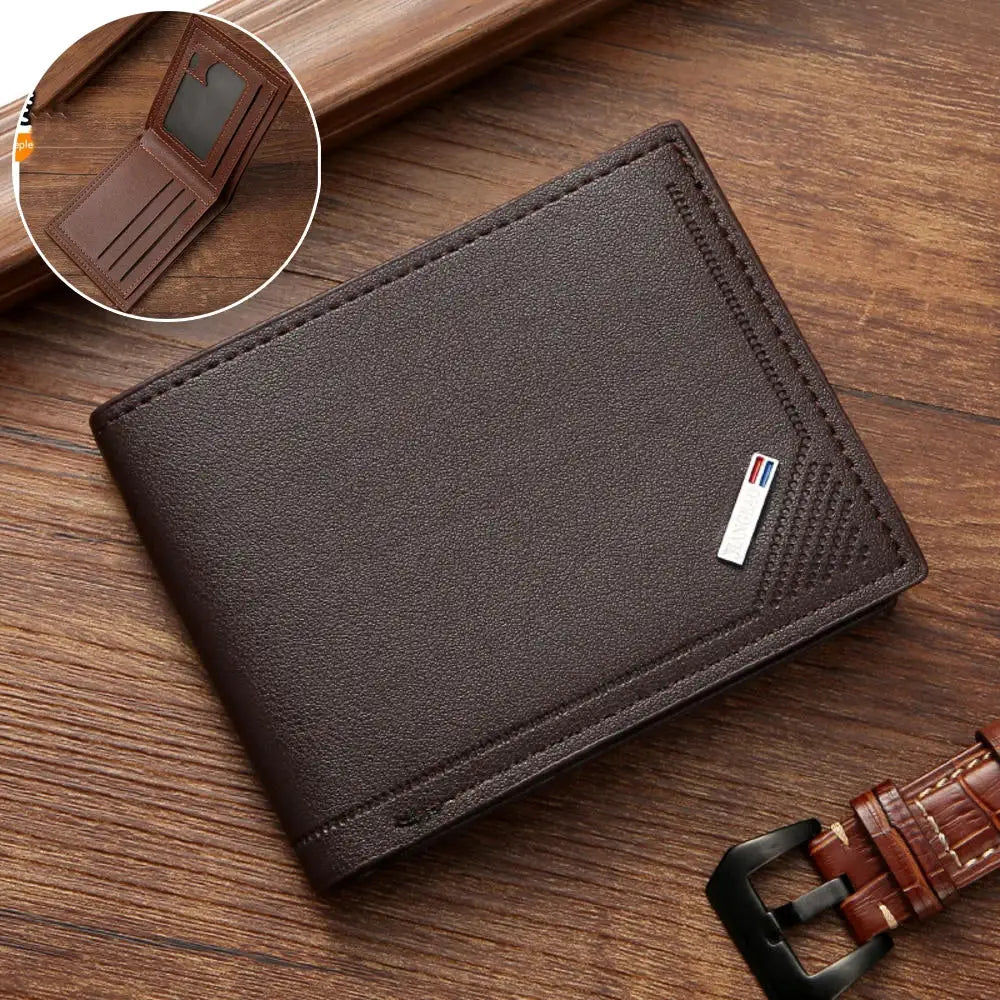 PU Leather RFID Wallet for Men, brown, slim vertical card holder, minimalist design
