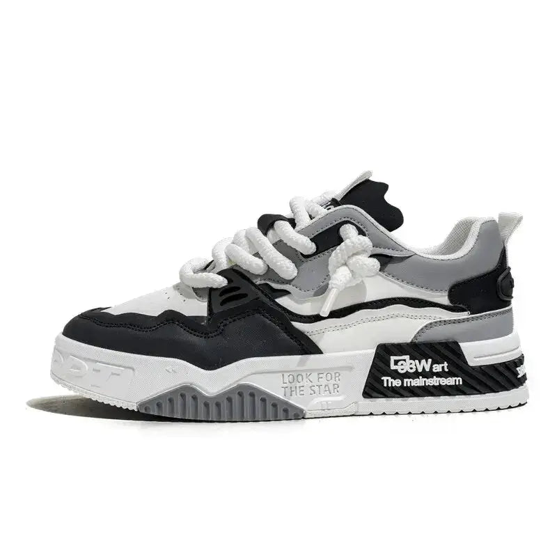 Men's skate sneakers by Simples Market, white and black non-slip lace-up casual shoes with chunky sole