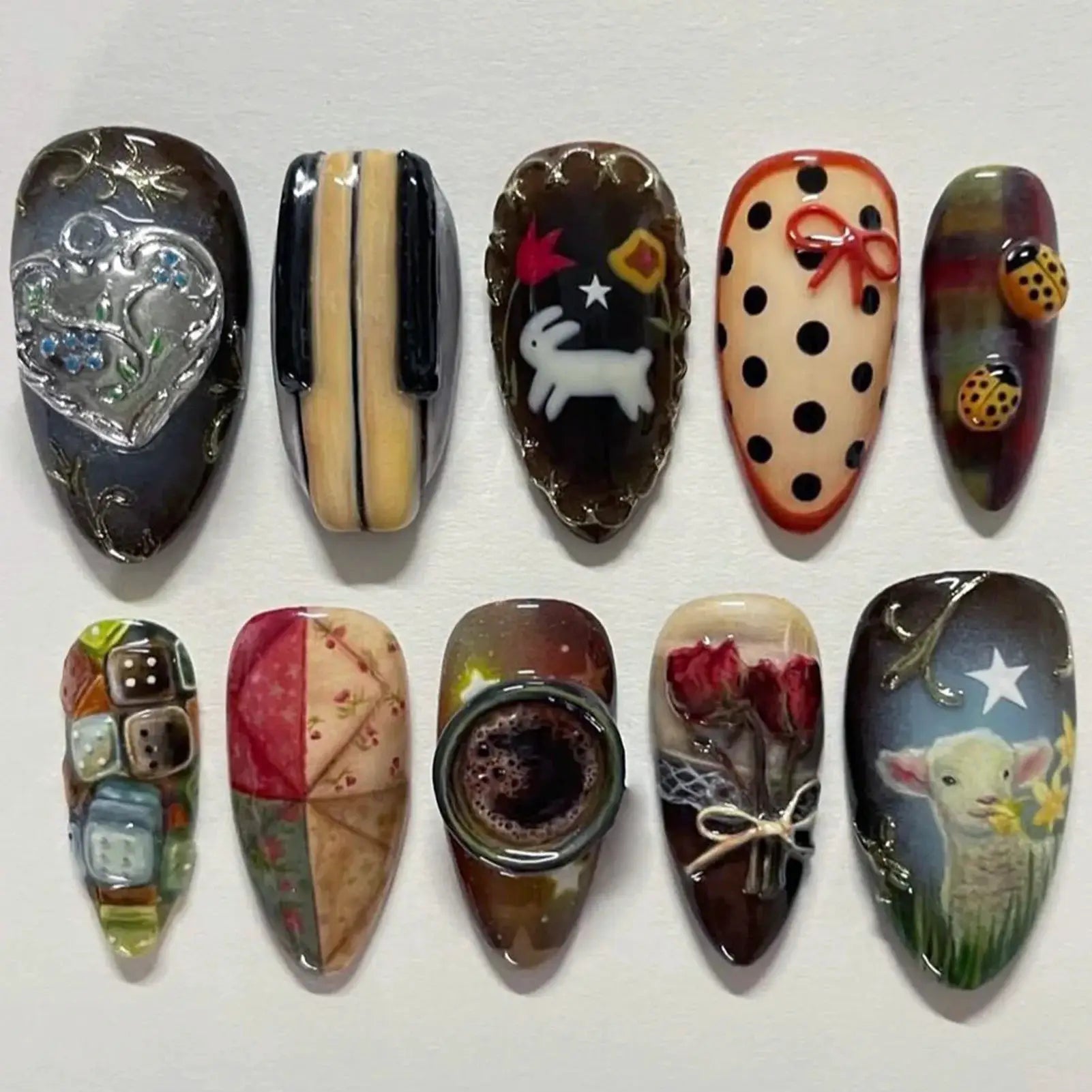 Spicy Girl Flower Print Press On Nails 24Pcs Wine Red Blush Almond Wearable Reusable False Nail Tips For Summer