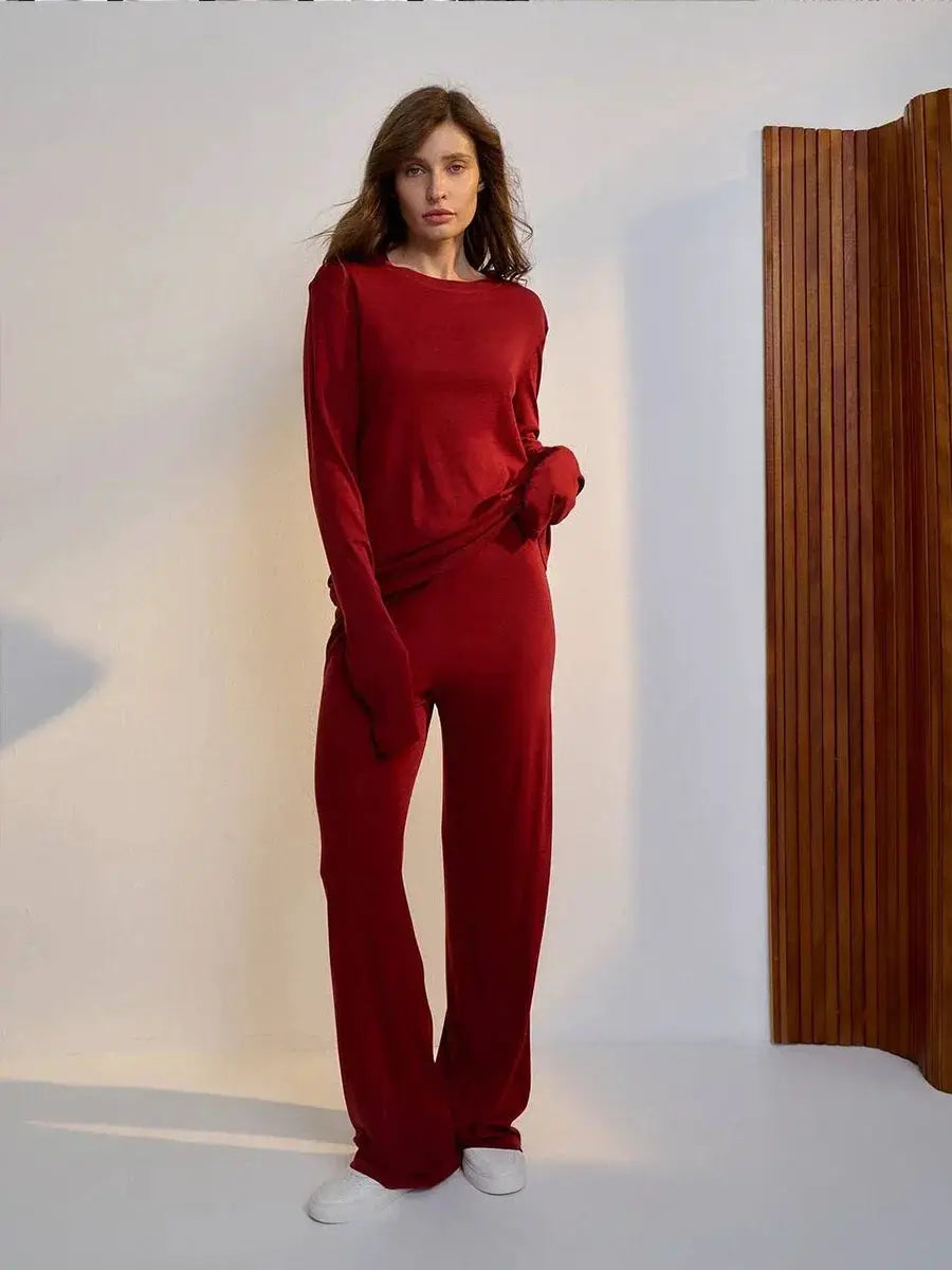 Hirsionsan Modal Soft Loose Set Women Long Sleeve Top High Waist Pants