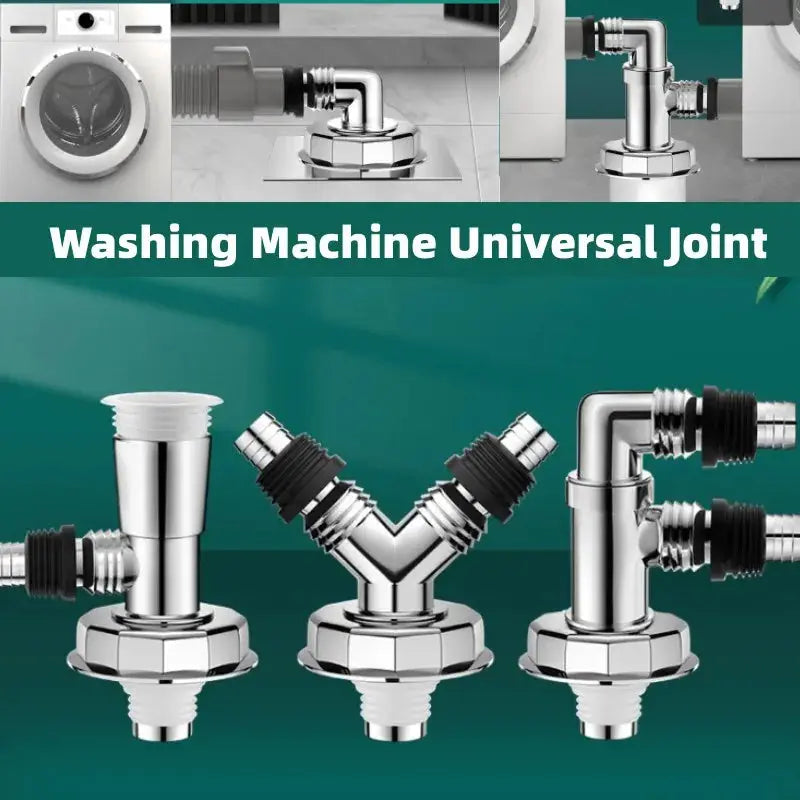 Simples Market washing machine universal joint adapter set of three chrome fittings with black rubber seals
