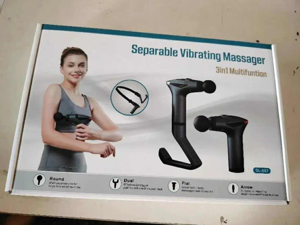 Long-handle electric massage gun with detachable heads, black
