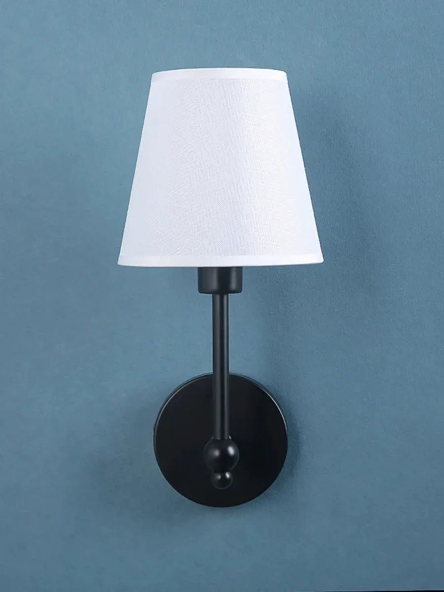 American retro wall lamp with white fabric shade and black metal sconce