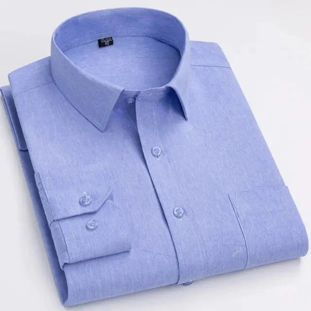 Simples Market men's light blue long-sleeve dress shirt with single chest pocket